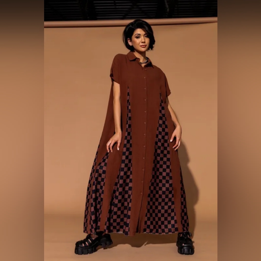 Dressed in LALA California Cool Over Sized Maxi Dress In Brown